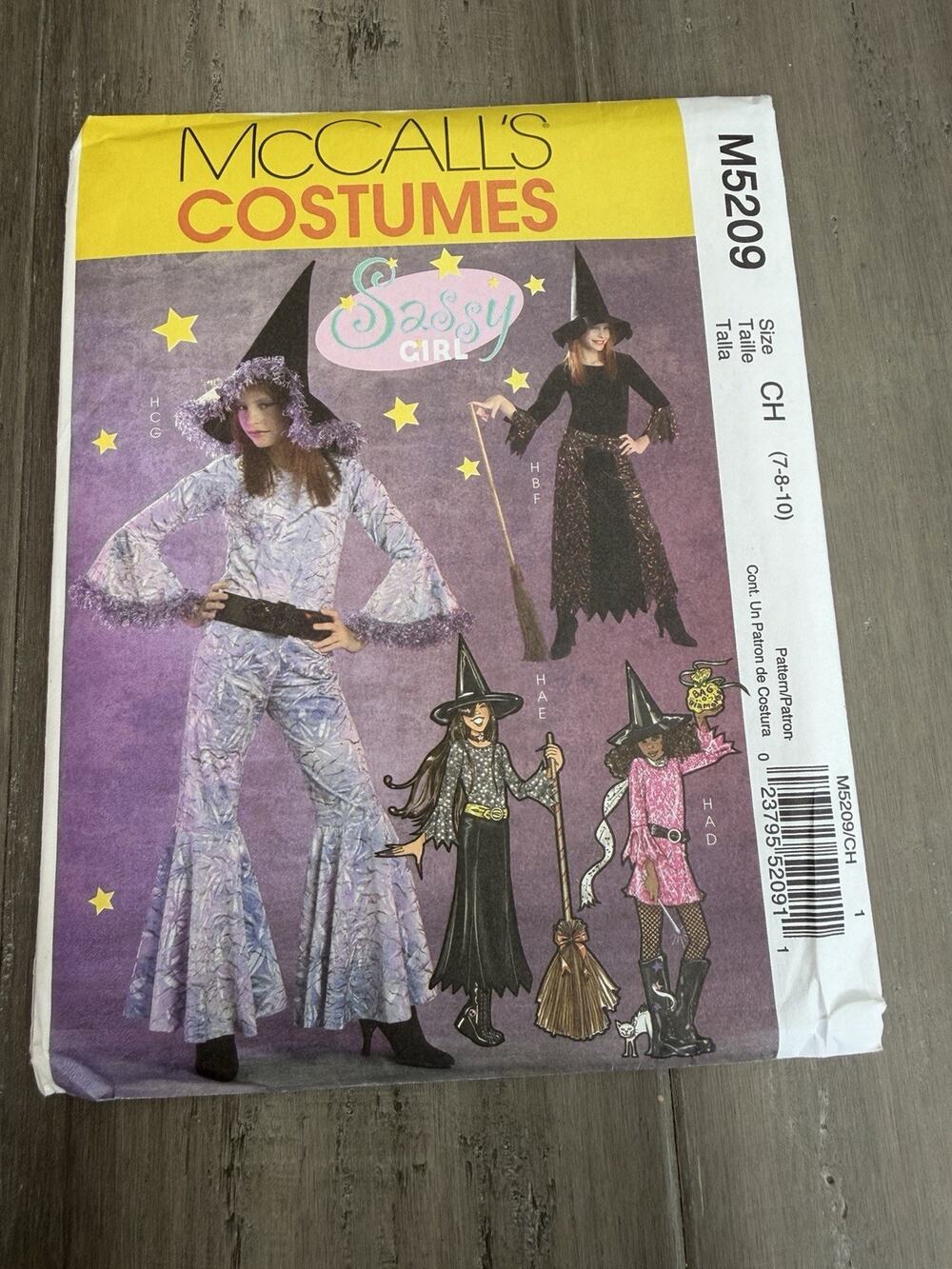 McCall’s Sassy Girl M5209 Halloween Costumes For Girls Size 7-10 Sewing Witch